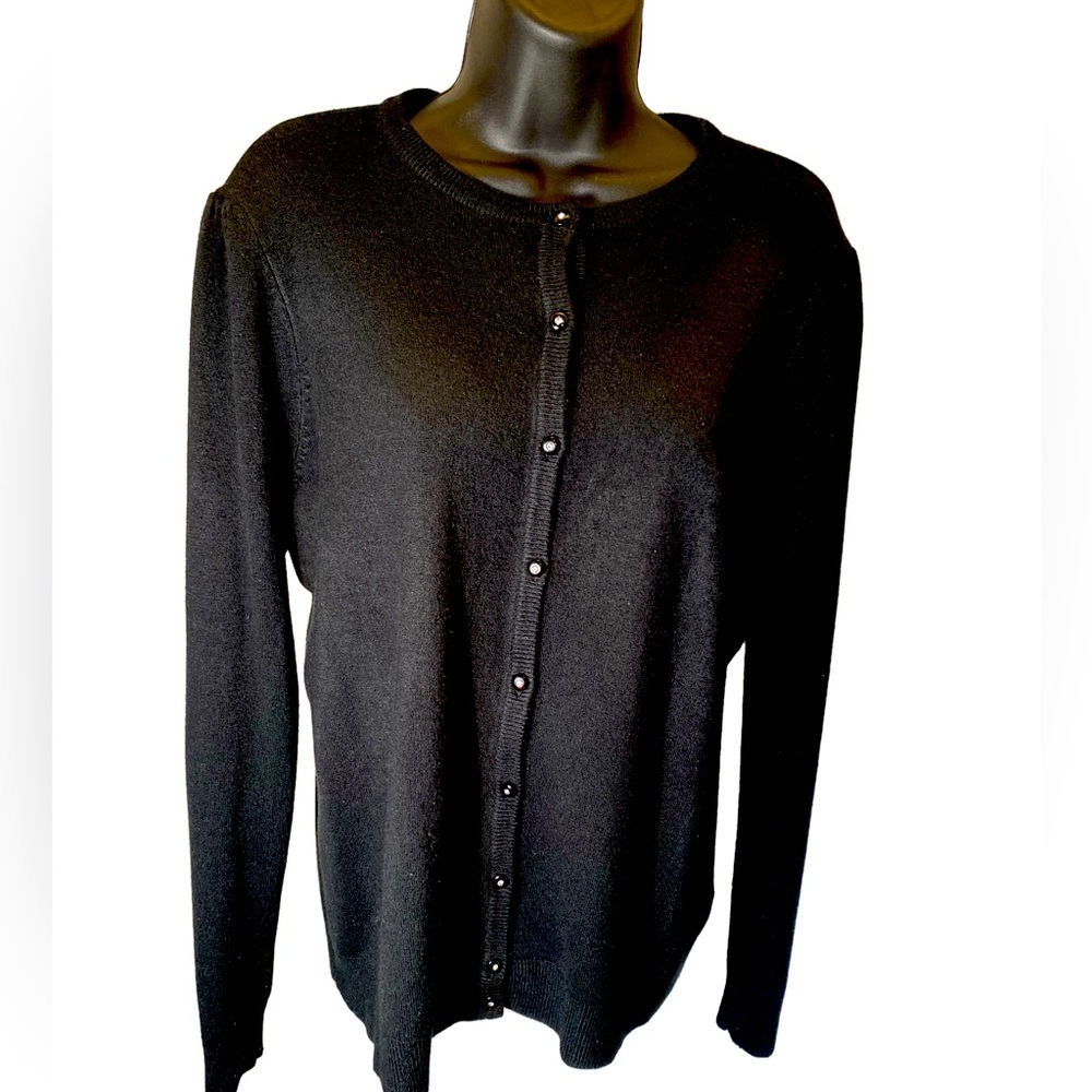 Luxe 360 Chic Black Button-Up Cardigan with brilliant rhinestone buttons size XL